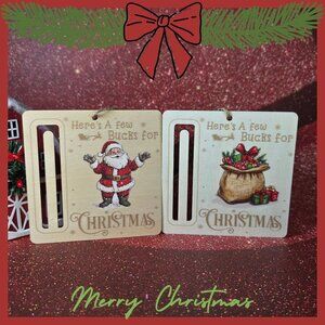 Santa Gifts Wooden Money Holders Set Of 2 (NWOT)